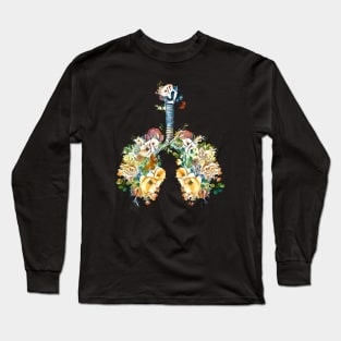 Lungs with wild flowers watercolor shades of jellow, green and sand Long Sleeve T-Shirt